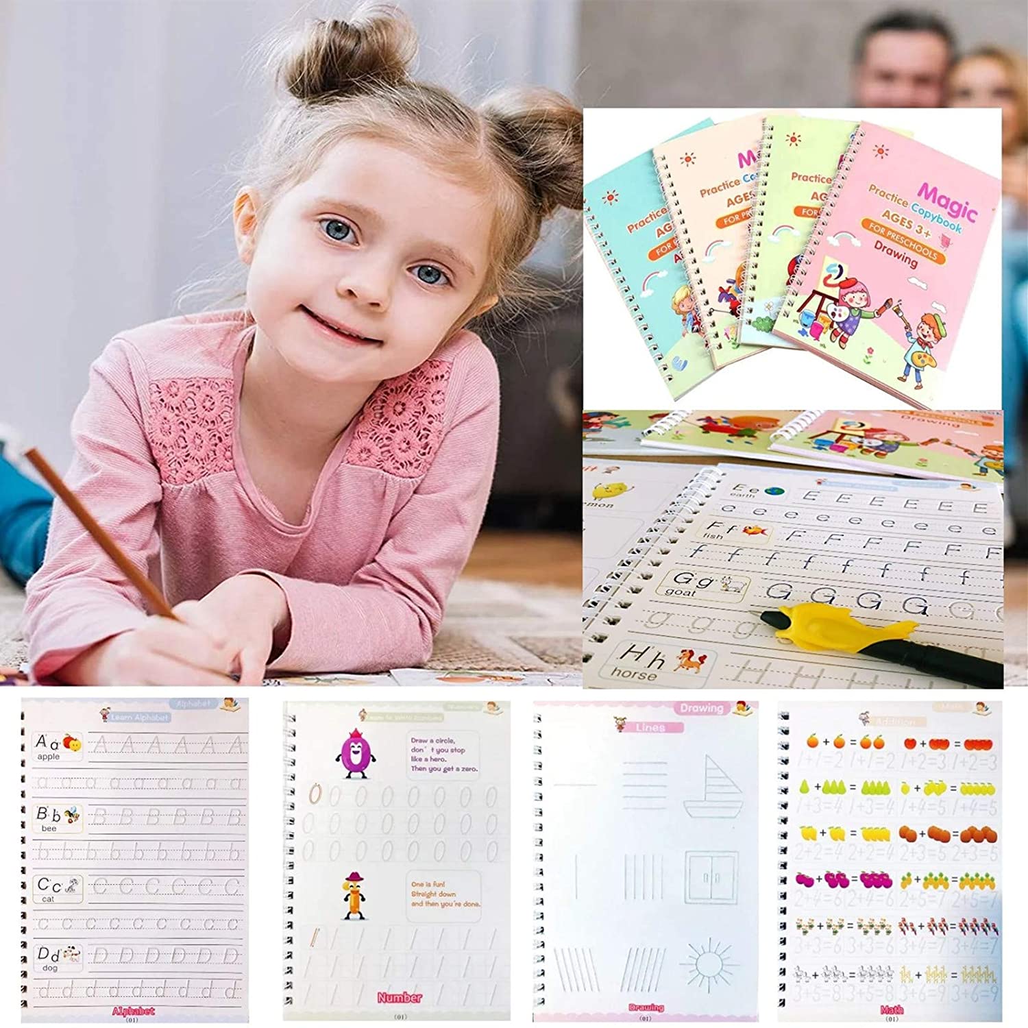4-Piece Magic Copybook Set – For Kids & Adults, Ideal for Writing Notes