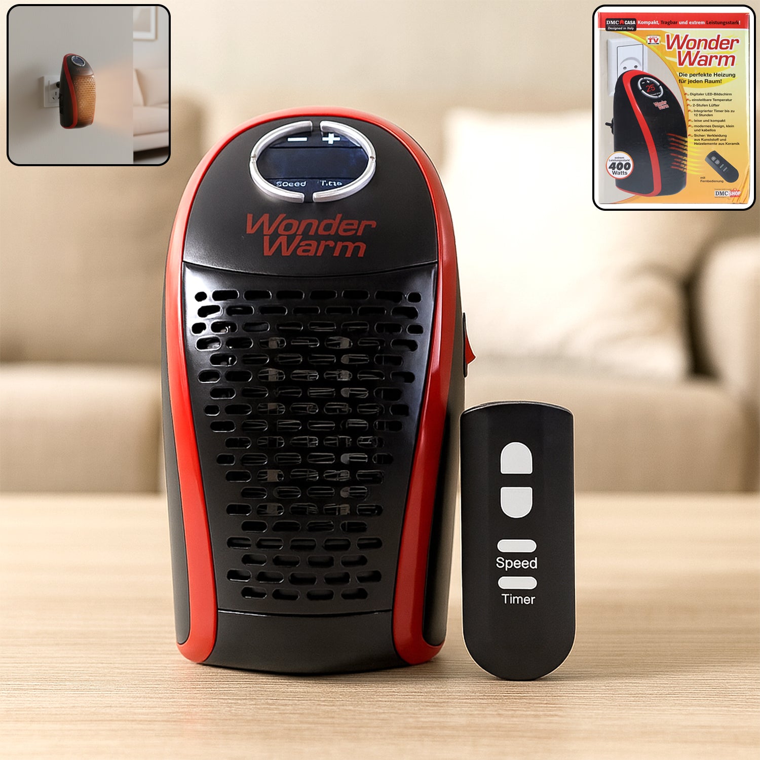 Compact 400W Wall Plug Heater with Remote Control