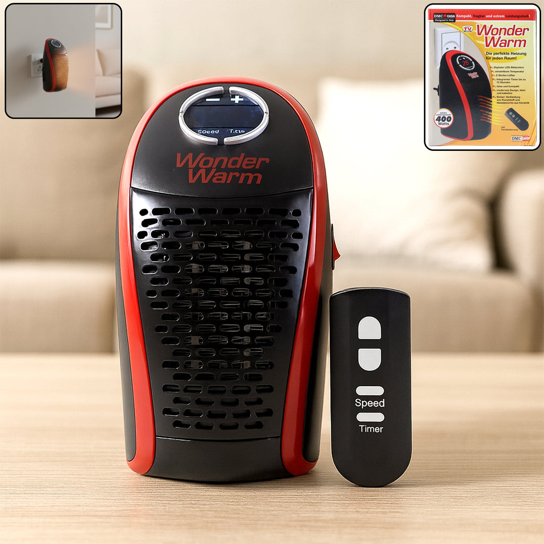Compact 400W Wall Plug Heater with Remote Control