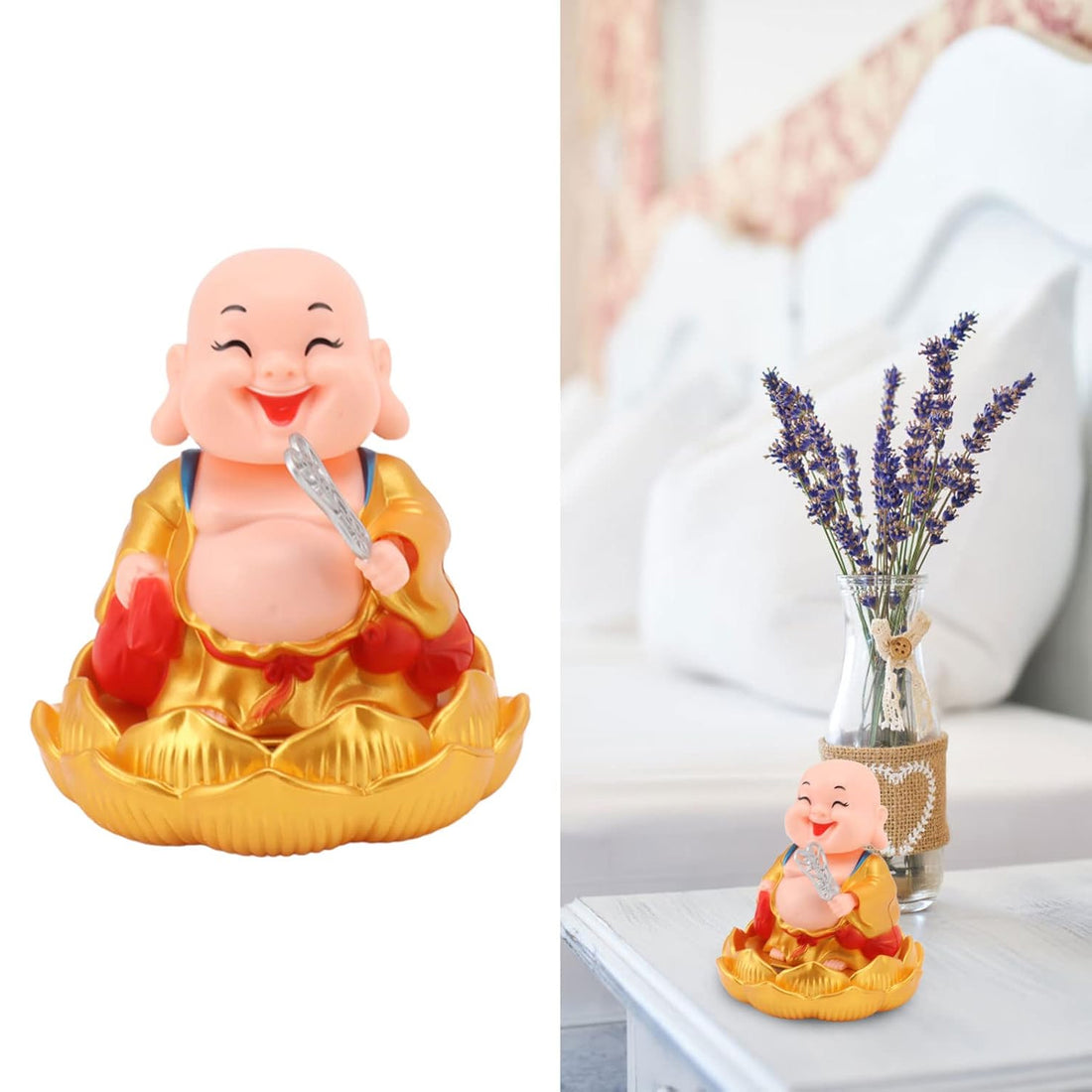 Solar-Powered Moving Buddha Car Ornament (1 Pc)