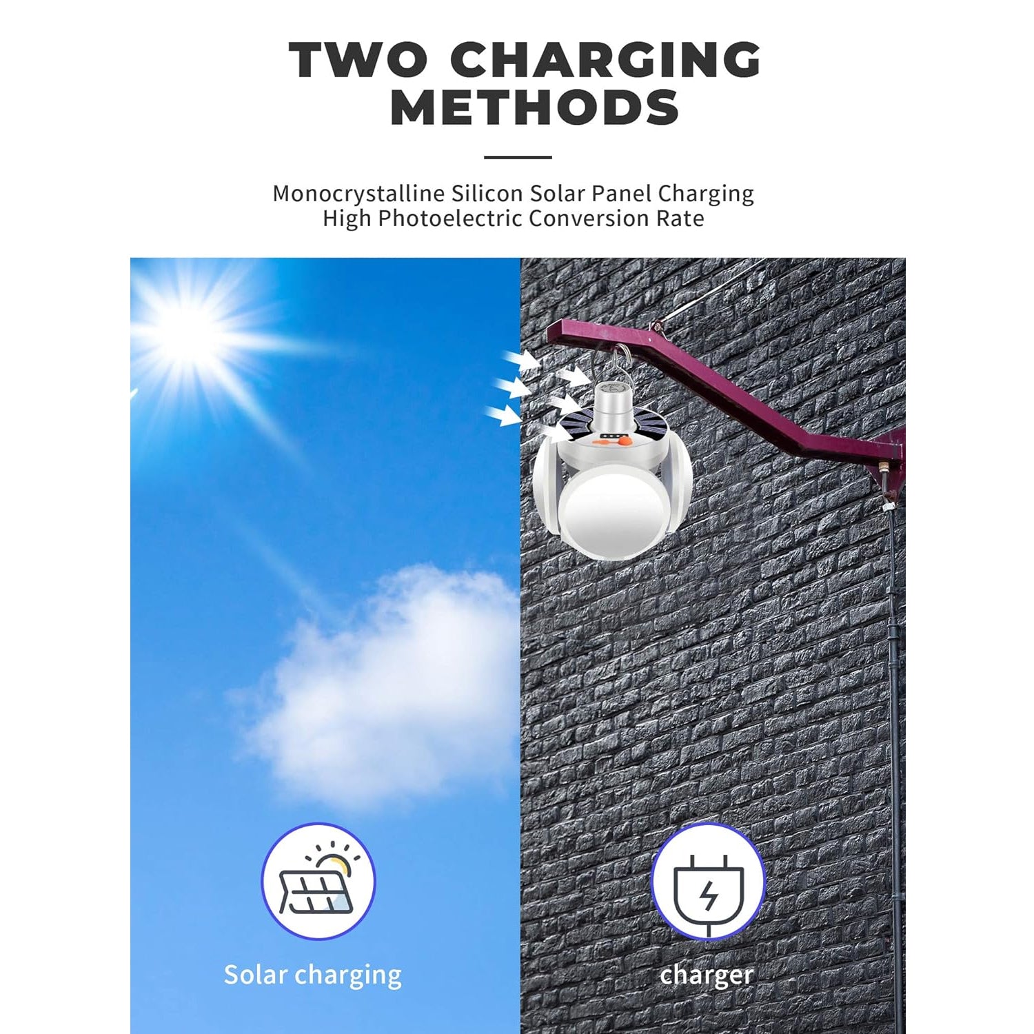 Solar LED Emergency Light Bulb – USB Rechargeable, 5 Modes, IP65 Waterproof