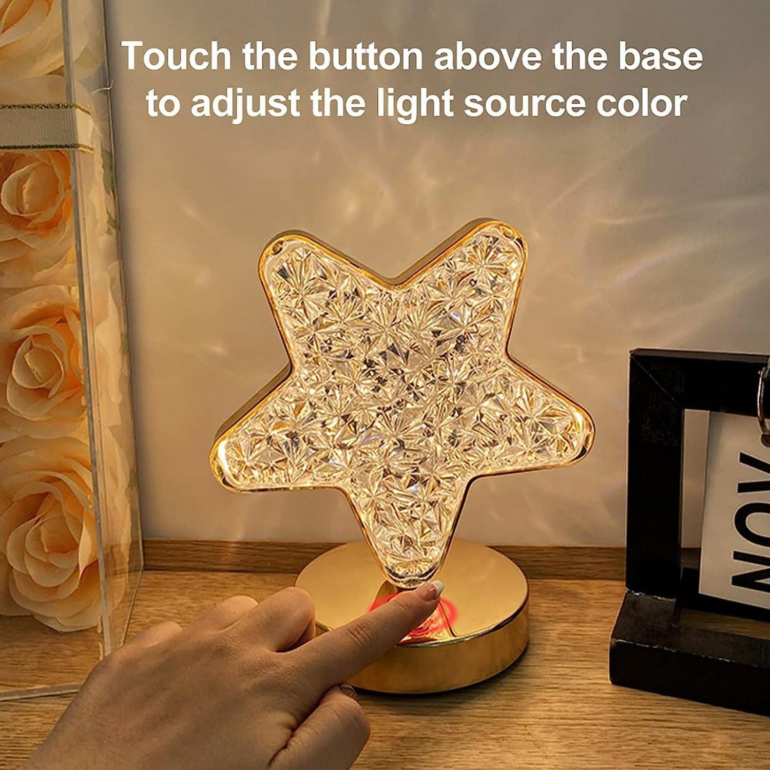 Star-Shaped Crystal Lamp - USB Rechargeable, 3-Way Dimmable, Touch Control
