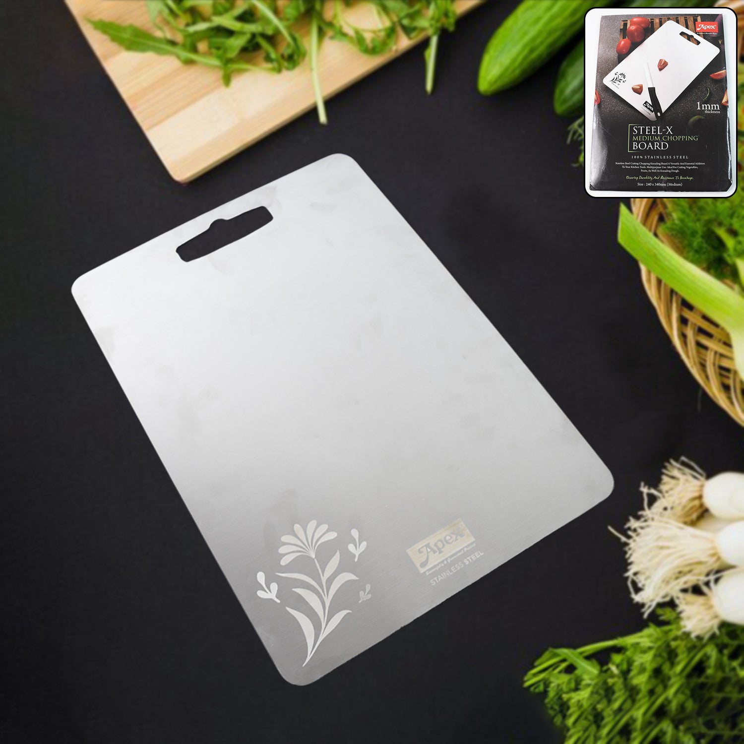 Apex Steel-X Stainless Steel Chopping Board – Medium Size