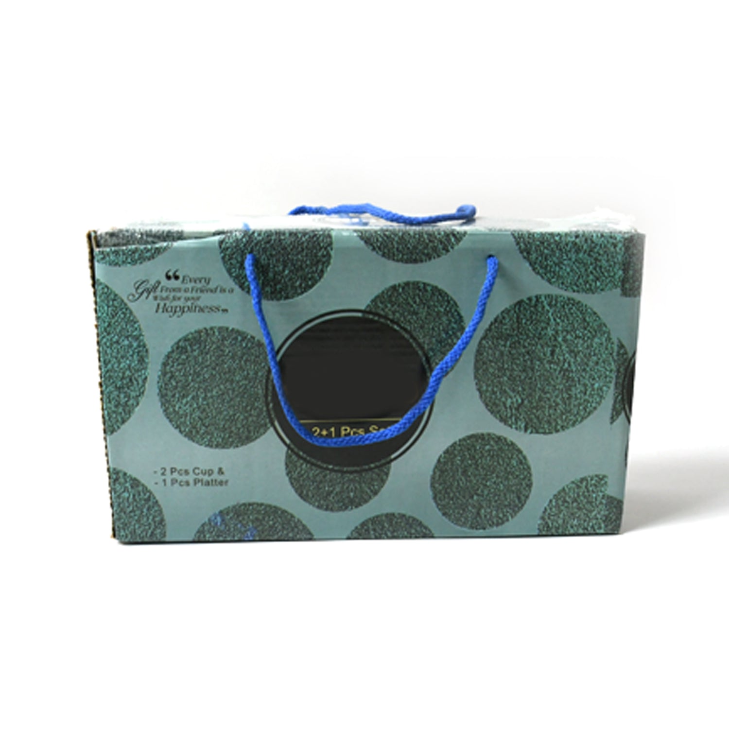 Alpino Ceramic Tea Cup Set with 2-Compartment Platter – 3 Pcs Gift Set