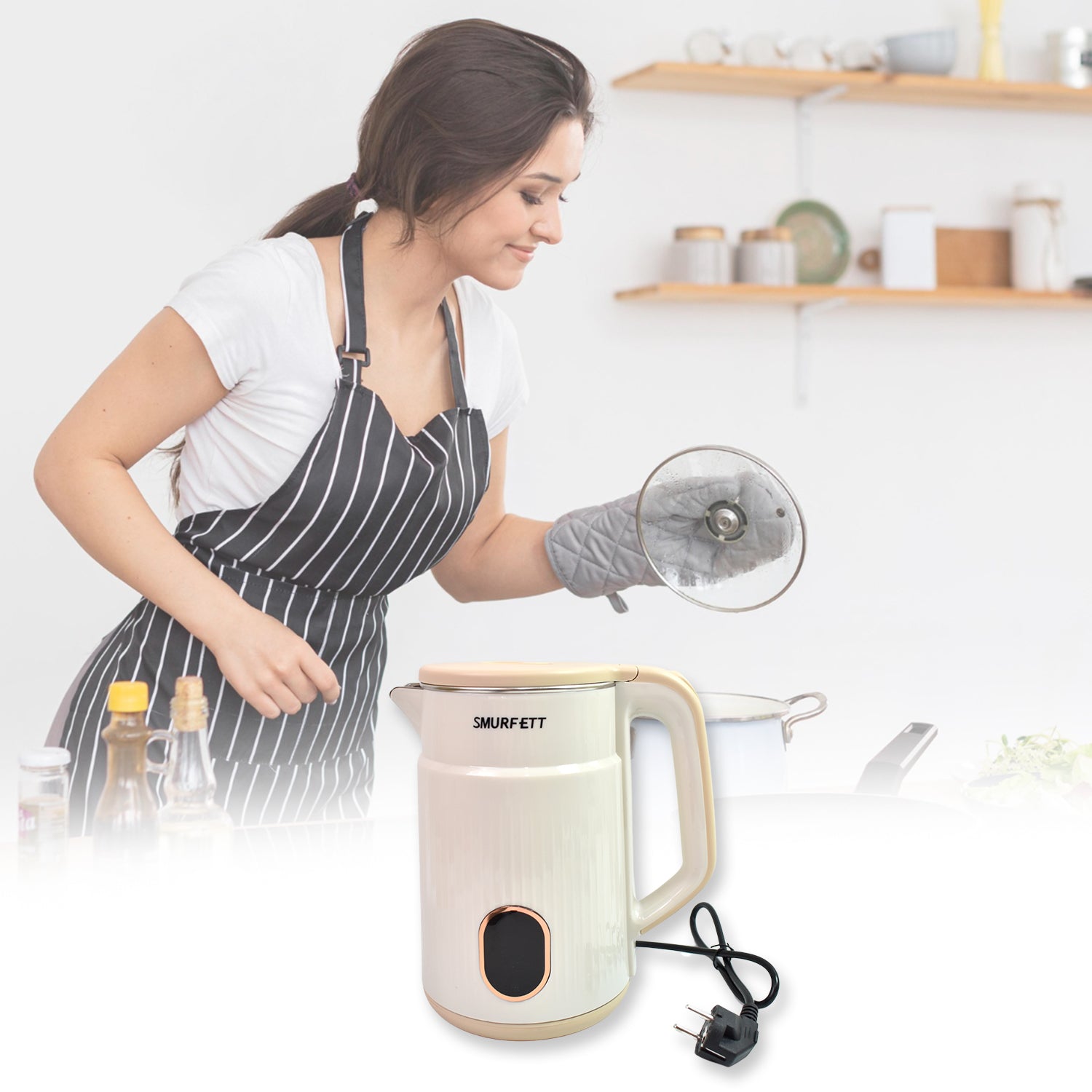 Electric Cordless Tea Kettle – Double Wall Stainless Steel, 2.3L, 1500W