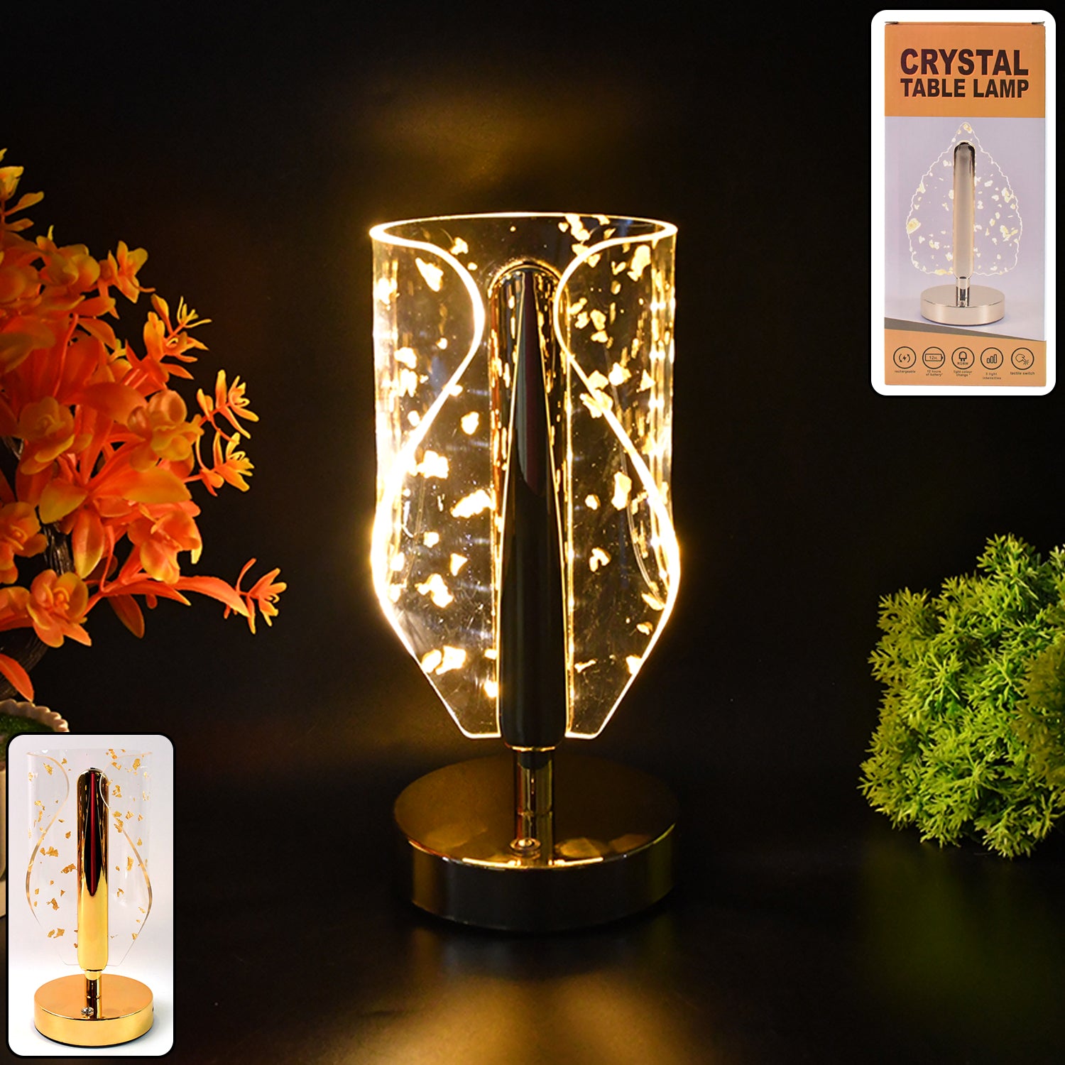 Luxury Golden Leaf Crystal Table Lamp – Elegant Home Lighting (1 Pc)