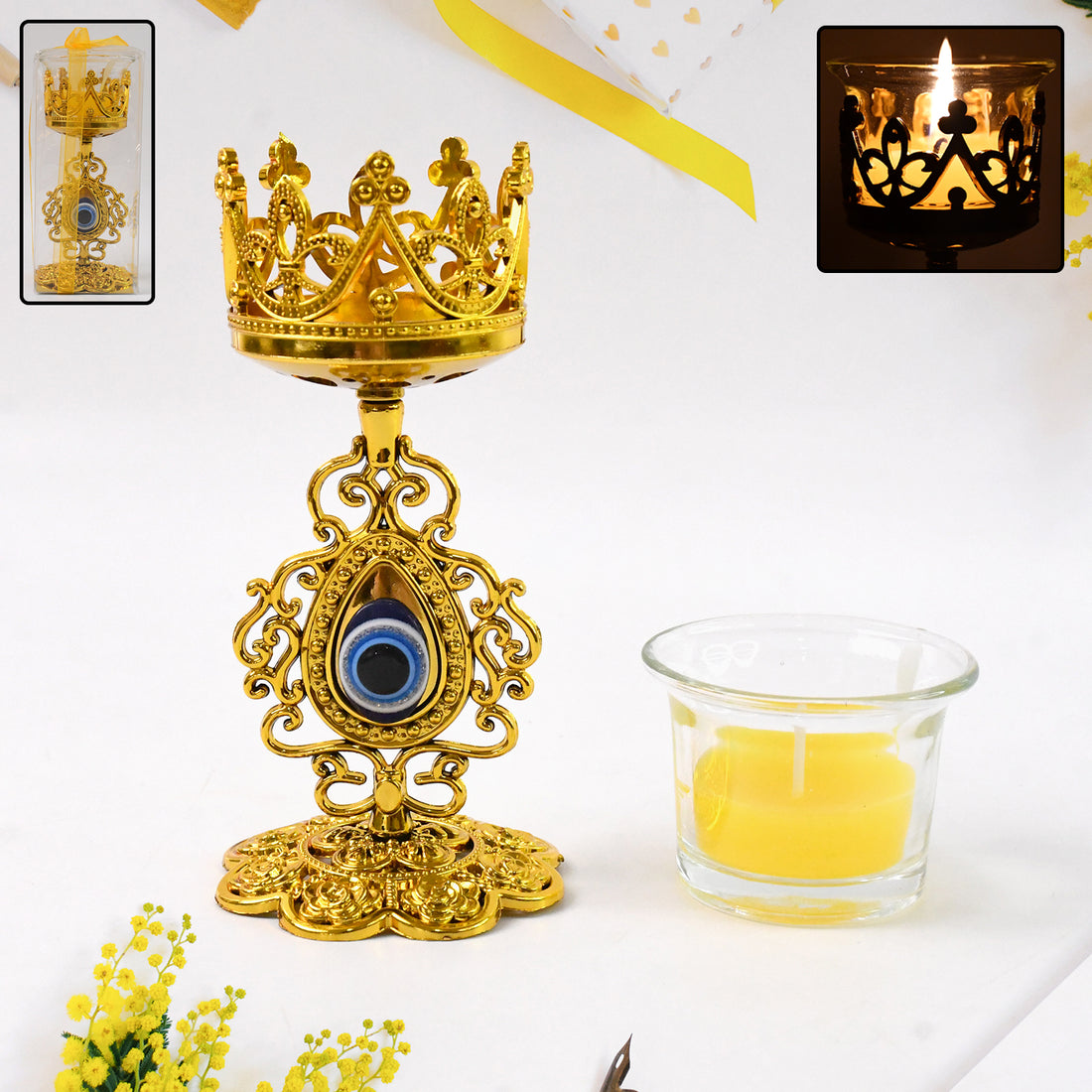 Flower Diwali Candle Holder with Plastic Stand – Decorative (1 Set)