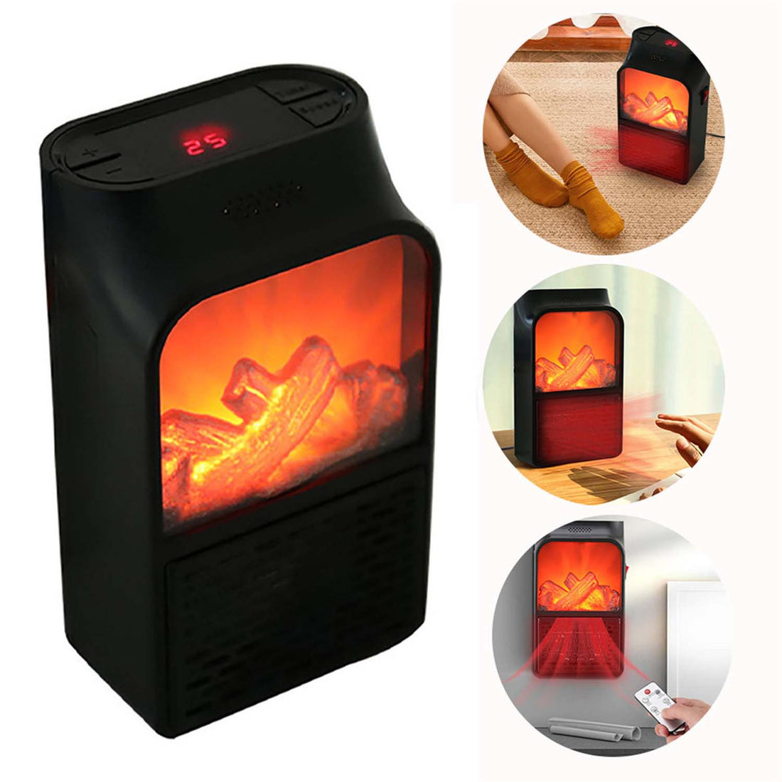 Compact Electric LED Fireplace Heater – Portable 1000W Flame Lamp