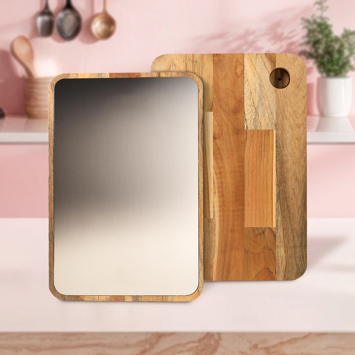 Apex Steel Oak Cutting Board with Wooden Handle – Medium Size (1 Pc)