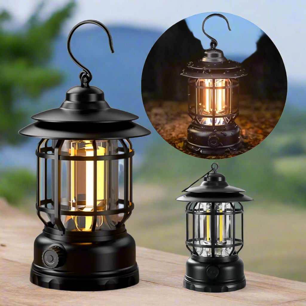 LED Camping Light – Retro Style, Type-C Rechargeable, Battery Powered (1 Pc)