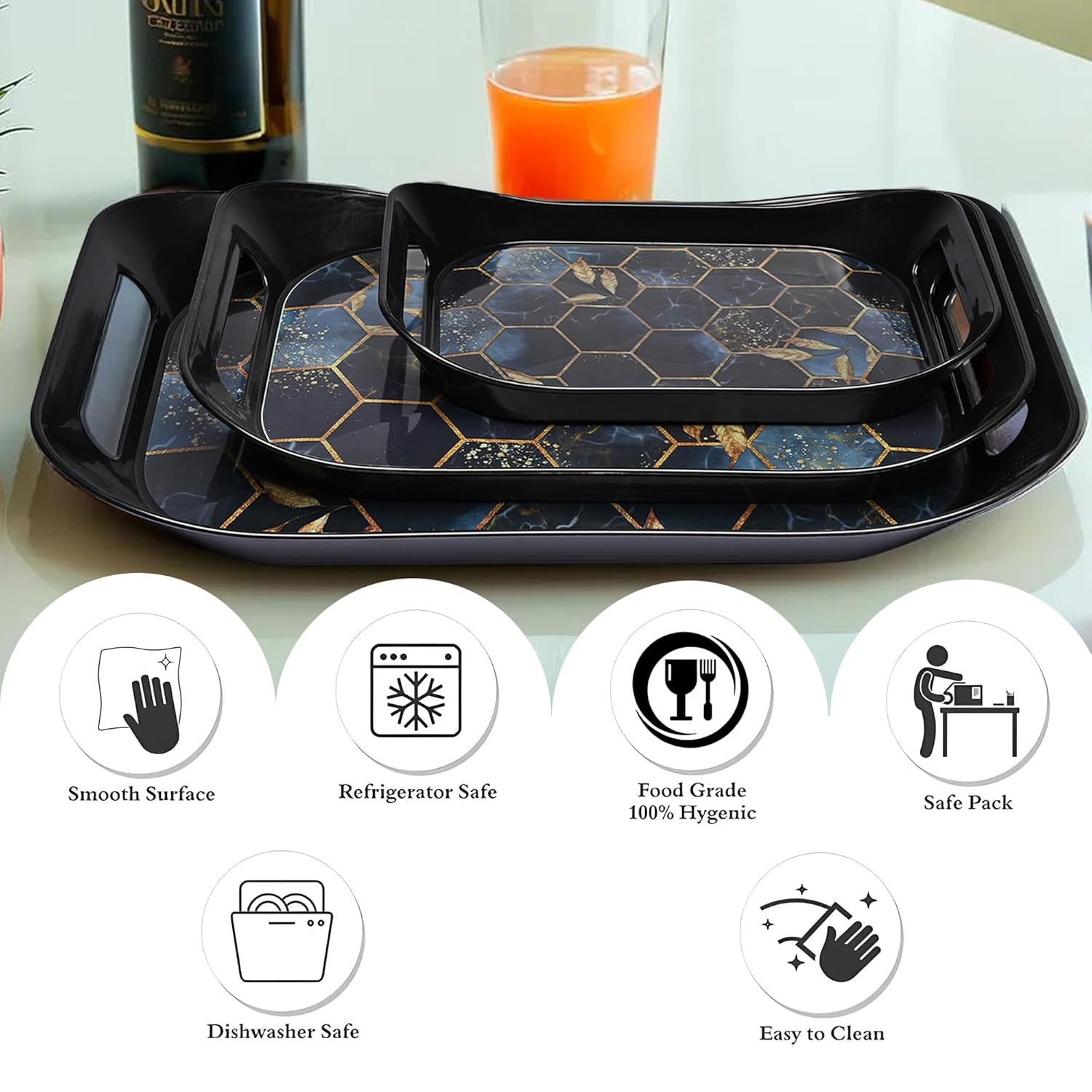 Premium Plastic Serving Tray Set – Durable & Stylish (3 Pc)