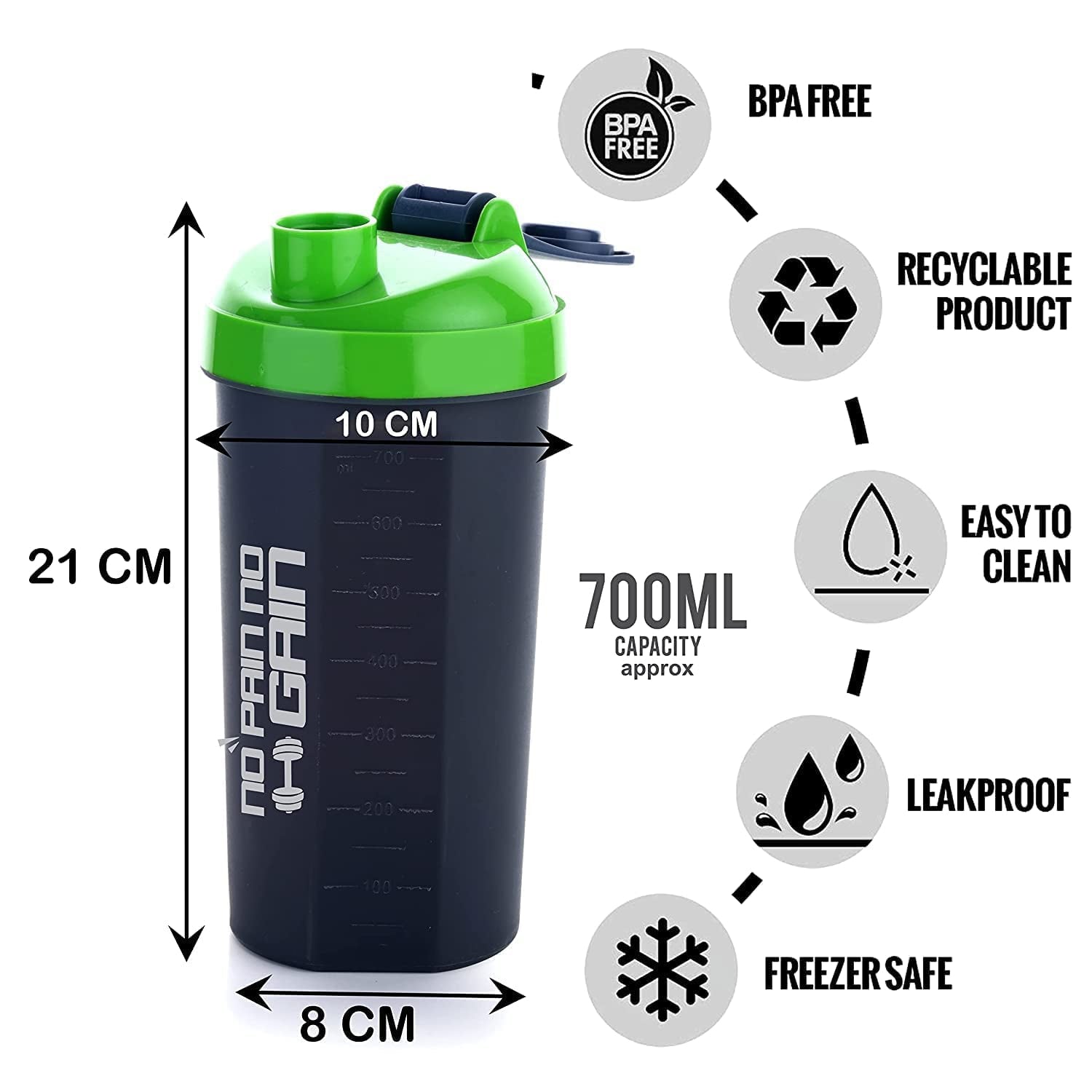 700ml Protein Shaker Bottle with 3-Compartment Powder Storage – Gym Blender