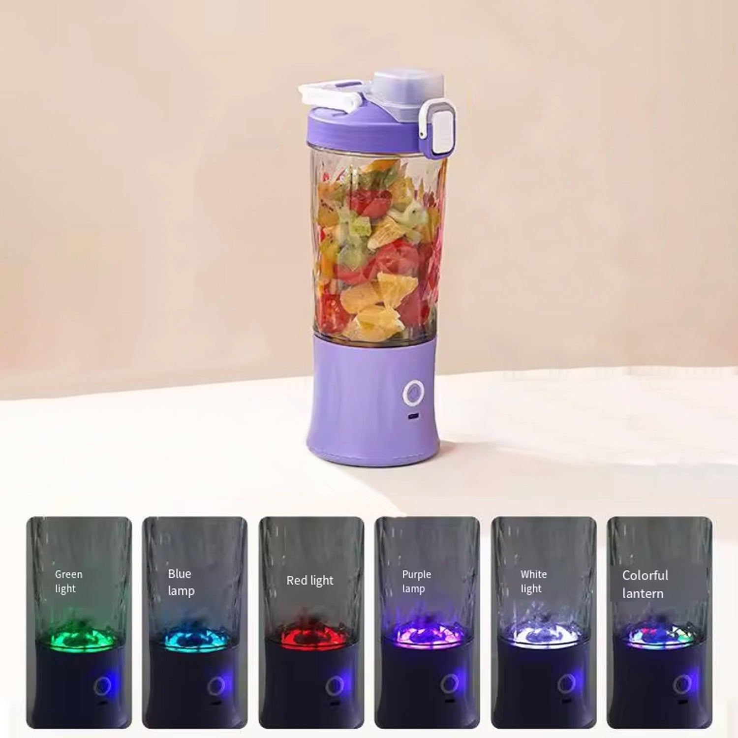 Electric Crusher Juicer with 8 Blades & Multicolor Light - 600ml