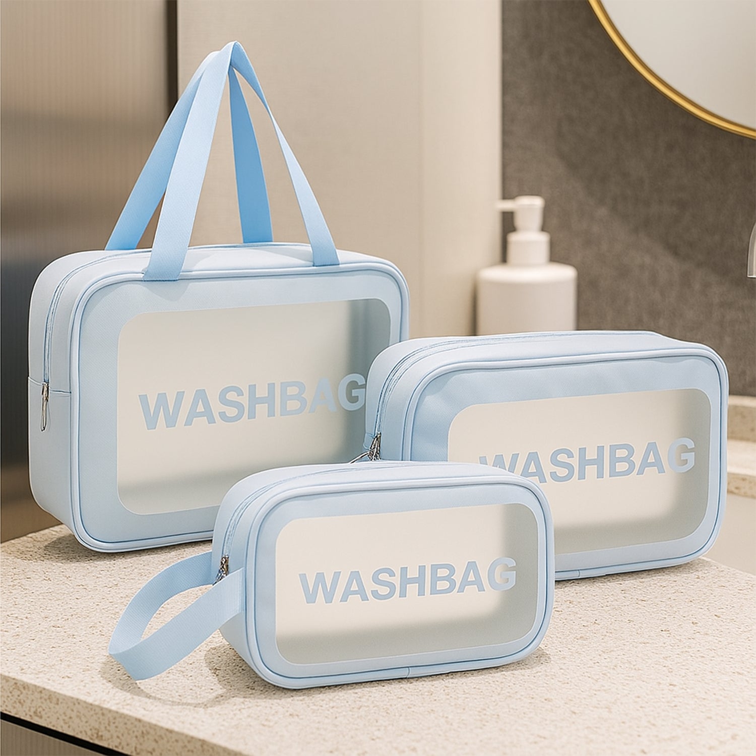3-in-1 Waterproof Transparent Travel Toiletry Bag Set – Compact & Durable