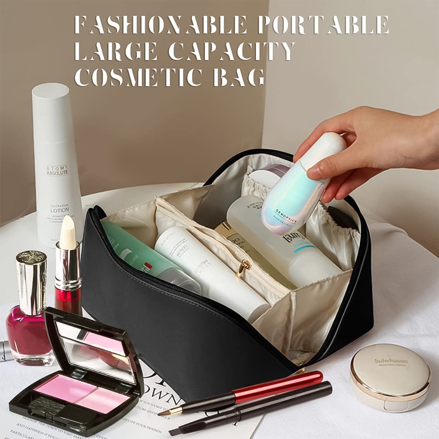 Premium Travel Makeup & Toiletry Organizer Pouch with Zipper Handle