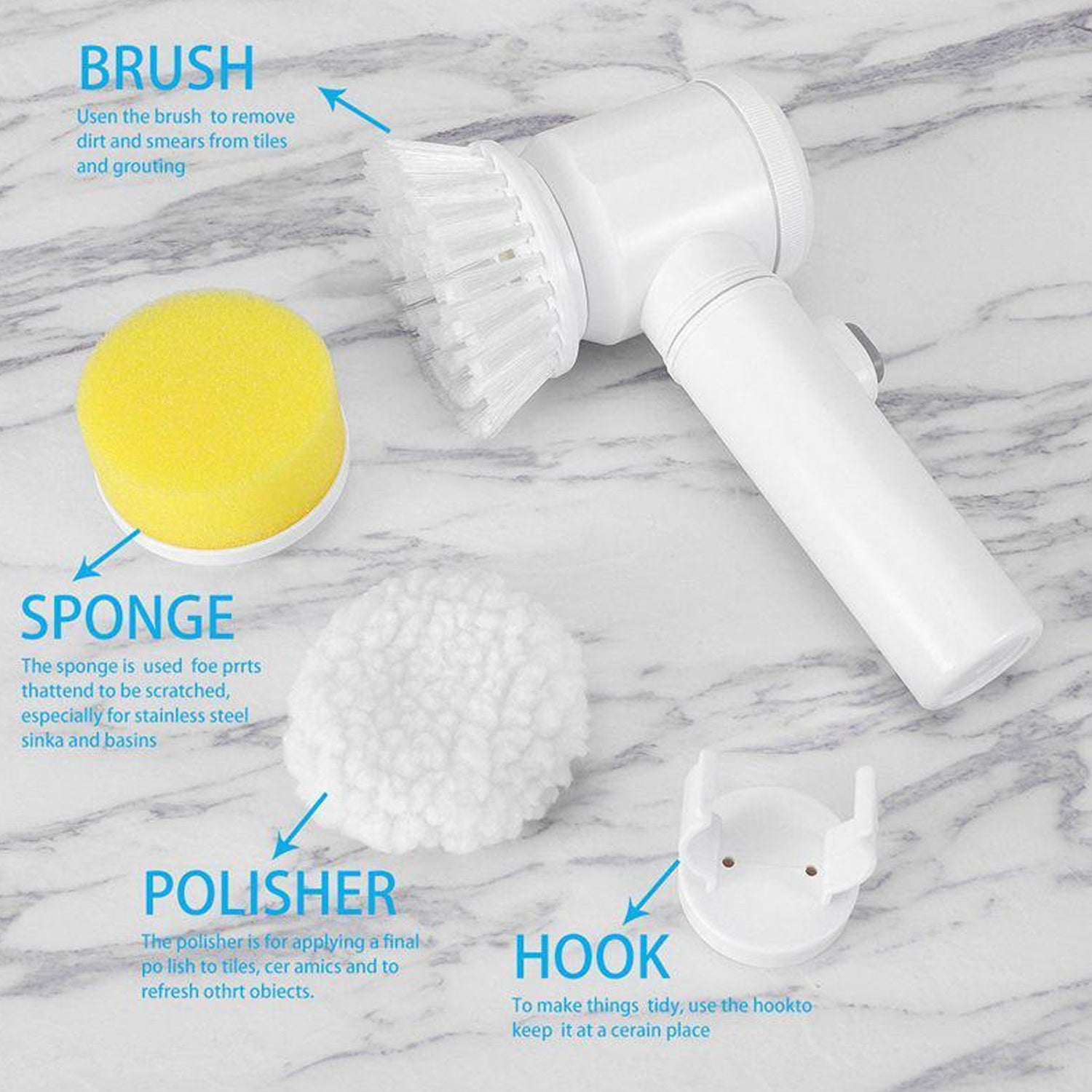 Electric Spin Scrubber – 5-in-1 Brush for Kitchen & Home Cleaning