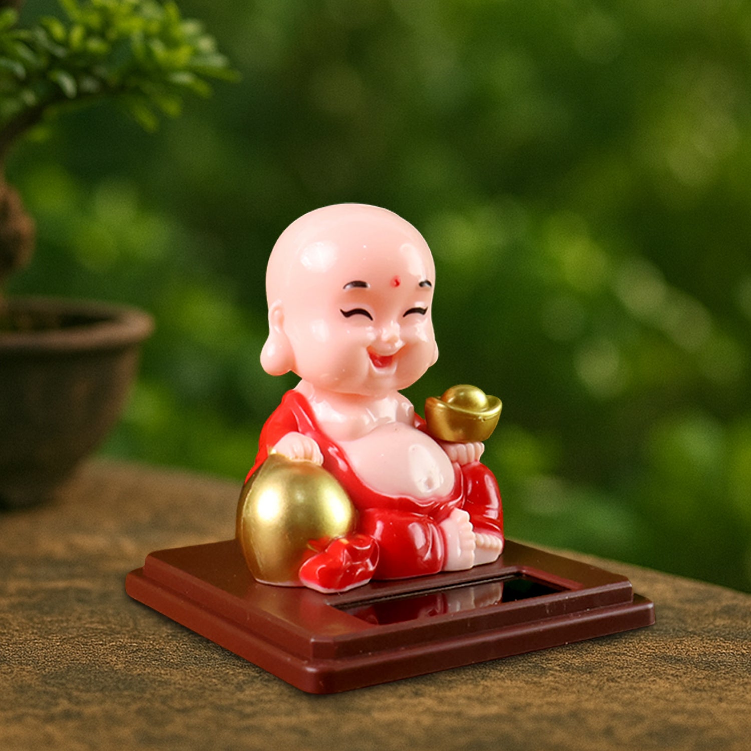 Solar-Powered Buddha Car Ornament – Color-Changing Moving Head