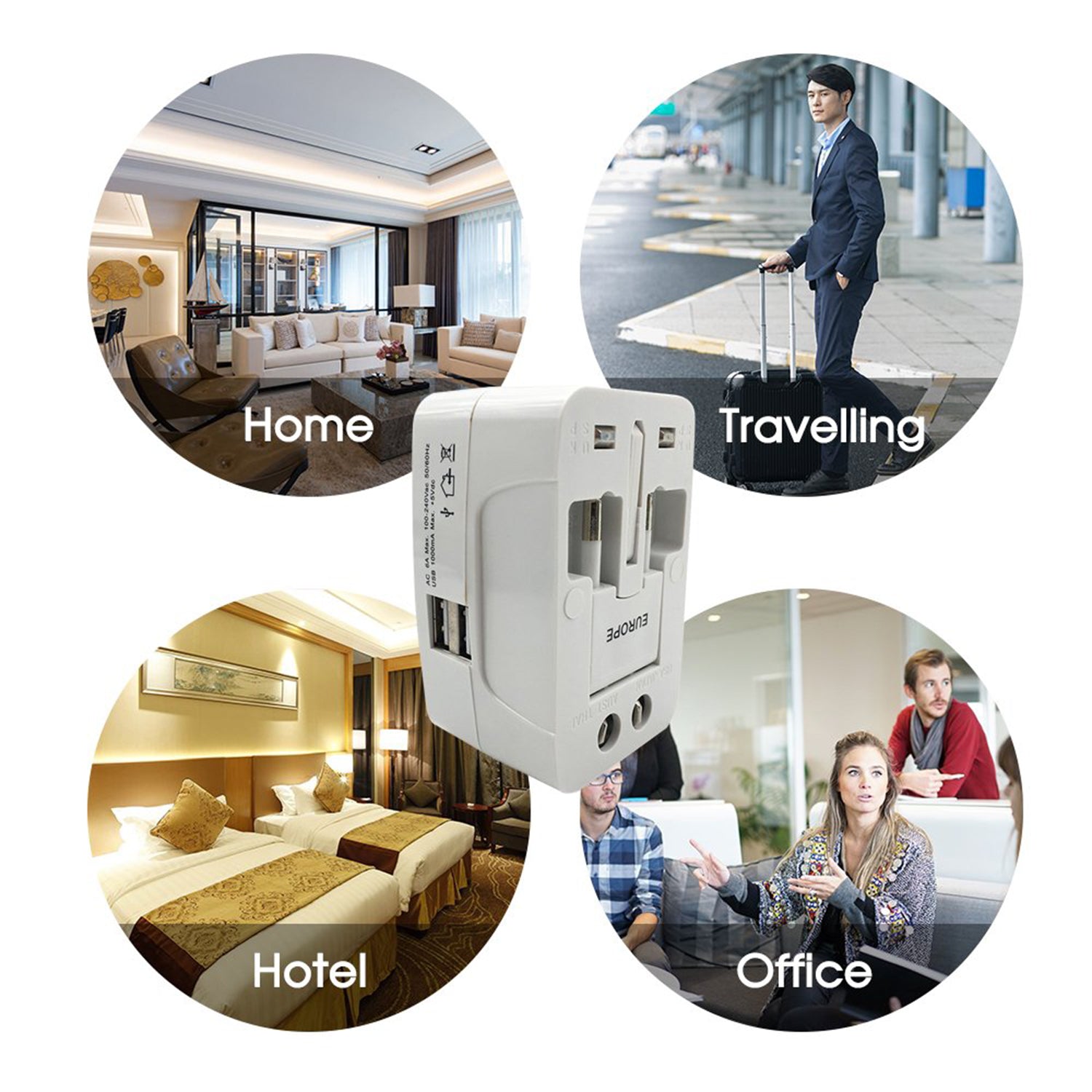 All-in-One Universal Travel Adapter – AU, UK, US, EU with USB