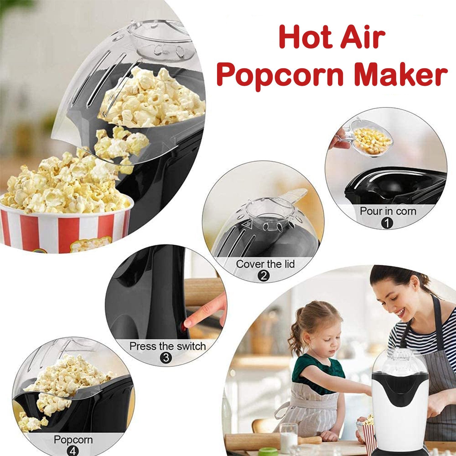 Electric Hot Air Popcorn Maker – Fast & Healthy Snack Machine